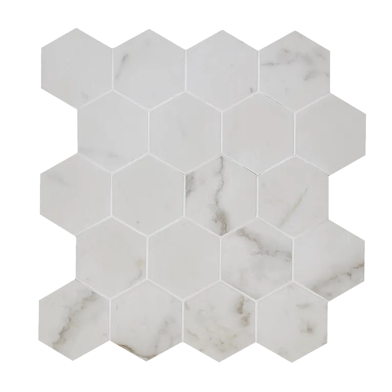 Arizona Tile - Marvel - Small Hex Mesh - Rectified Porcelain Mosaic - Calacatta Extra Matte