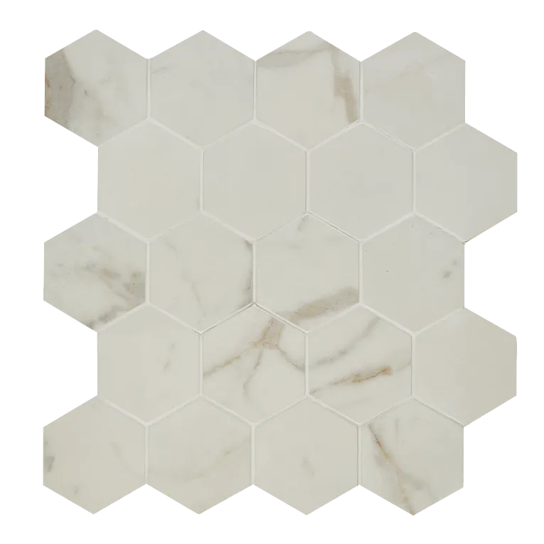 Arizona Tile - Marvel - Small Hex Mesh - Rectified Porcelain Mosaic - Calacatta Prestigio Matte