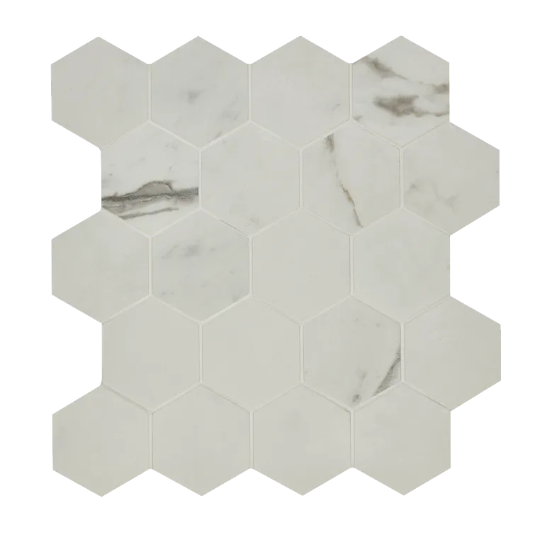 Arizona Tile - Marvel - Small Hex Mesh - Rectified Porcelain Mosaic - Statuario Supremo Matte