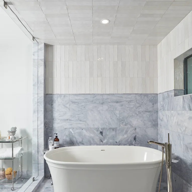 Arizona Tile - Flash 3&quot; x 12&quot; Ceramic Wall Tile - White Bathroom Install
