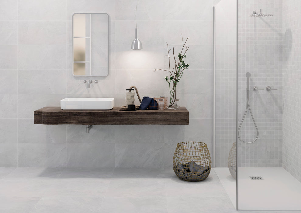 Moma Ceramiche - Ecoslate - 24" x 48" Slate Look Porcelain Tile - White Installed