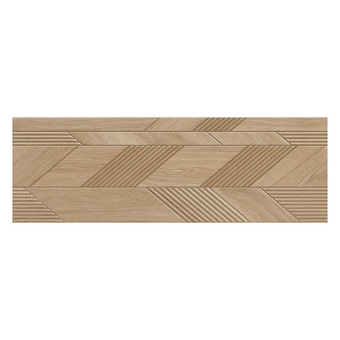 Lungarno - New Dimensions 12" x 36" 3D Ceramic Wall Tile - Dark Oak Chevron