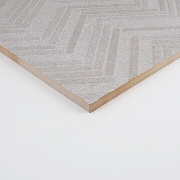 Lungarno - New Dimensions 12" x 36" 3D Ceramic Wall Tile - Ivory Herringbone Corner