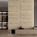 Lungarno - New Dimensions 12" x 36" 3D Ceramic Wall Tile - Light Oak Linear room Scene