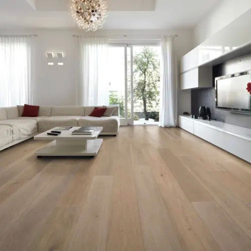 Nuvelle - New Reserve Collection - Engineered European Oak - 8.625&quot; x 75.2&quot; - Cream Installed