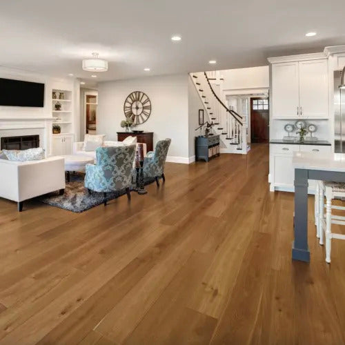 Nuvelle - New Reserve Collection - Engineered European Oak - 8.625&quot; x 75.2&quot; - Tawny Installed