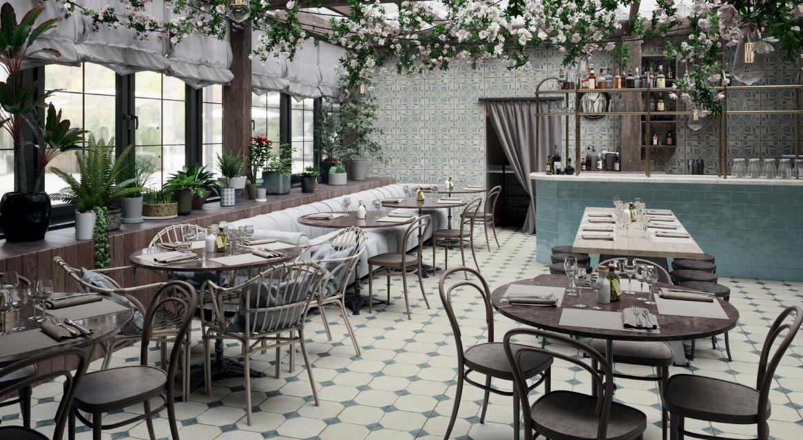 Peronda - FS Yard Collection - 18 in. x 18 in. Ceramic Tile - Blue Room Scene