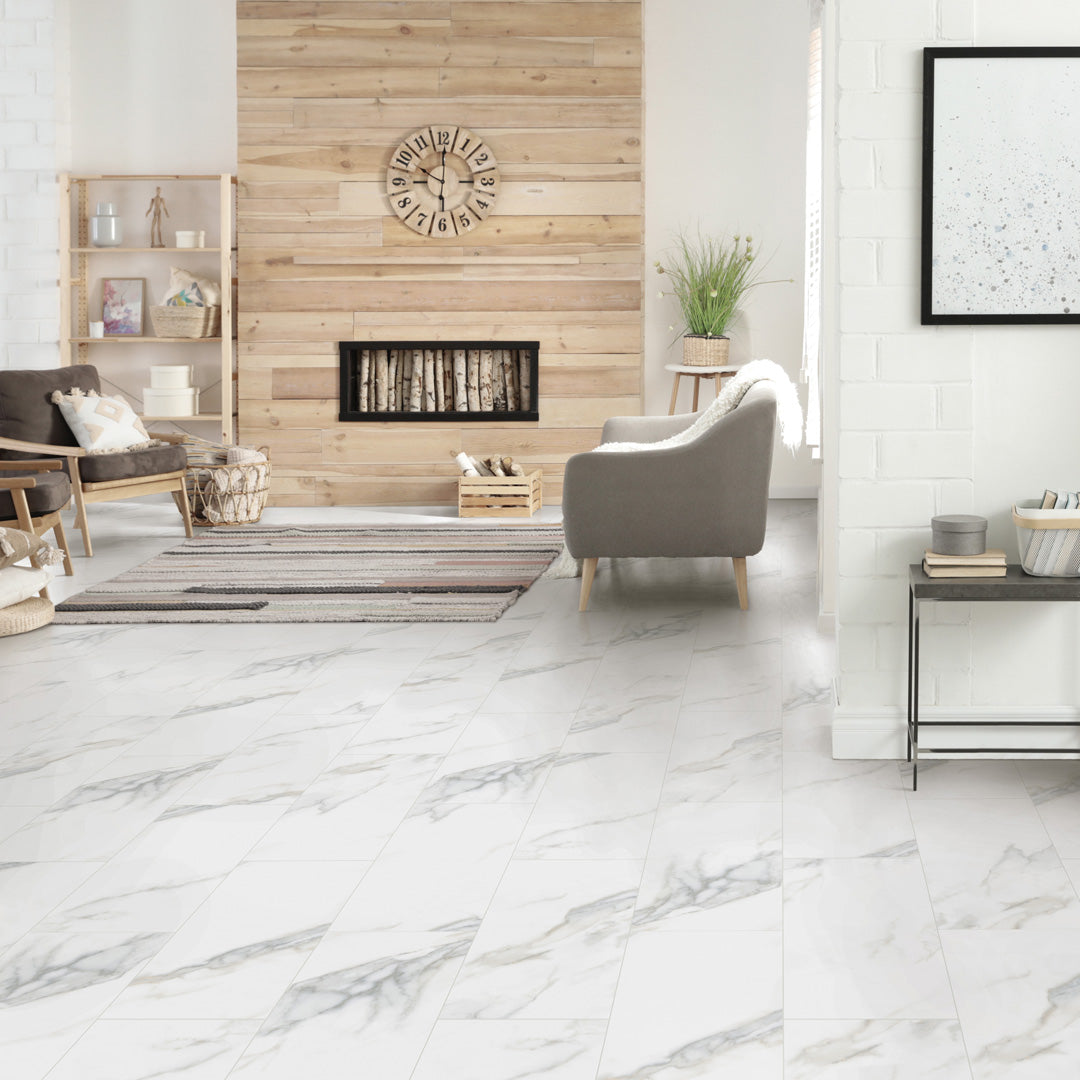 Tarkett - ProGen - 12 in. x 24 in. - Calacatta Marble Pearl Installed