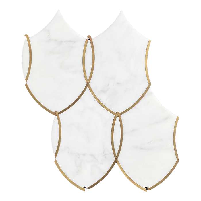 DW Tile & Stone - Reina - Bianco Bello Marble with Brass Polished Waterjet Mosaic