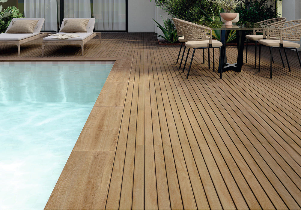 Emser Tile - Enhance - Radiant - 8" x 18" - Extruded Glazed Porcelain - Beach Pool Install