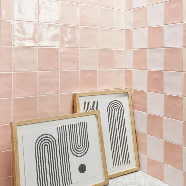 Arizona Tile - Flash 5&quot; x 5&quot; Ceramic Wall Tile - Blush Checker Install