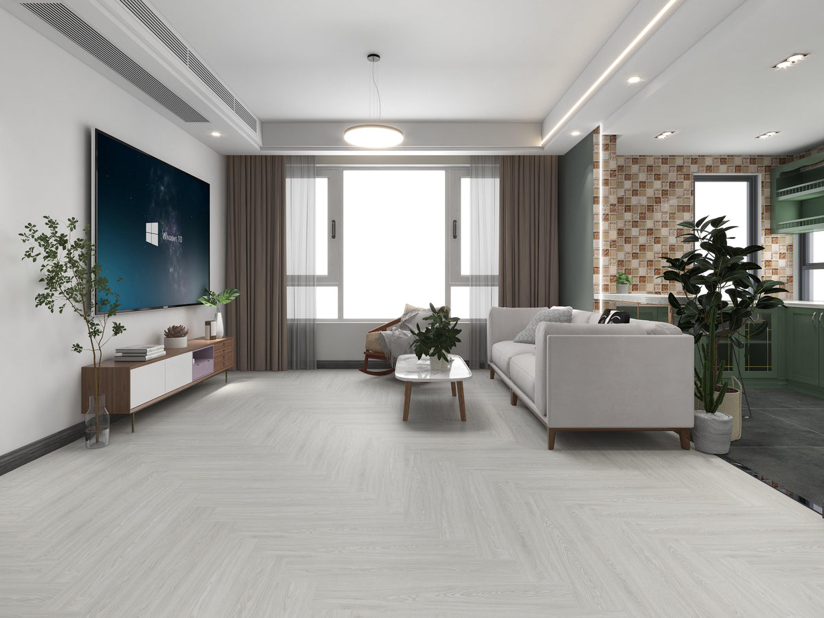 Ribadao - Caravel Herringbone Collection - 6 in. x 36 in. Vinyl Plank - Biscay Room Scene