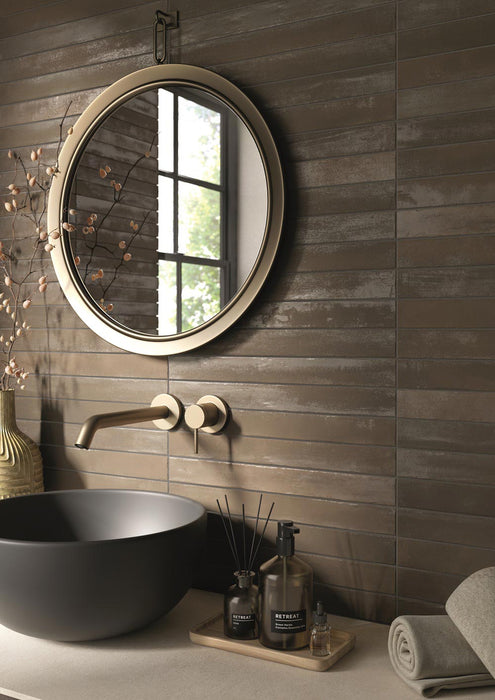 Rondine - Iridescent Collection - 2 in. x 18 in. Porcelain Tile - Moka Room Scene