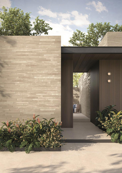 Rondine - Iridescent Collection - 2 in. x 18 in. Porcelain Tile - Taupe Installed