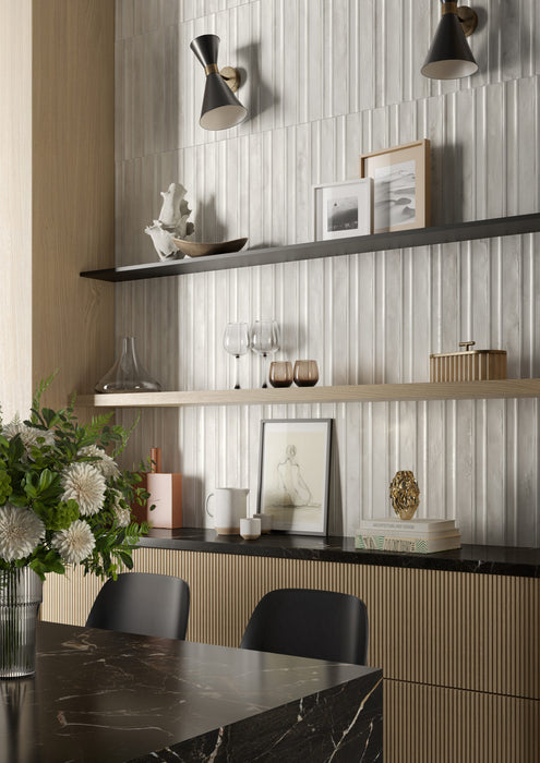 Rondine - Iridescent Collection - 2 in. x 18 in. Porcelain Tile - White Installed
