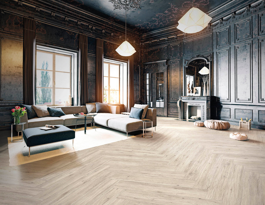 Moma Ceramiche - Chalet - 8" x 48" Wood Look Porcelain Tile - Almond Installed
