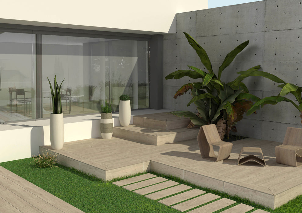 Moma Ceramiche - Chalet - 8" x 48" Wood Look Porcelain Tile - Almond Anti-Slip Outdoor Install