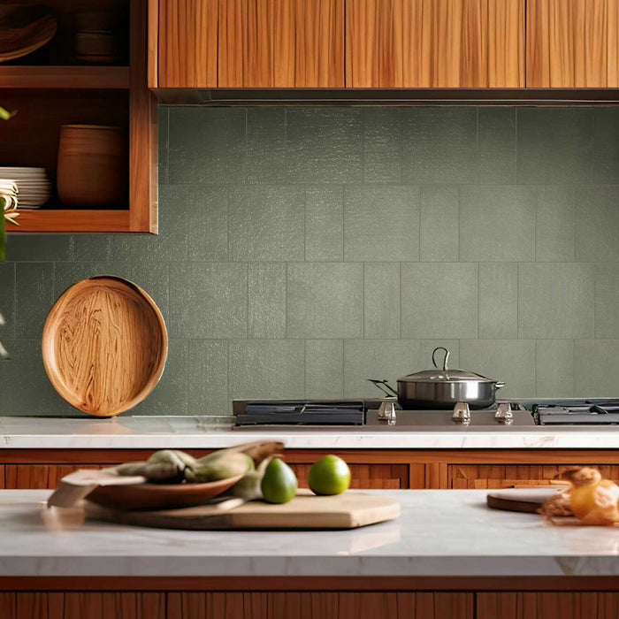 Lungarno - Spatula 7" x 7" Full-Body Porcelain Tile - Sage Mist Installed