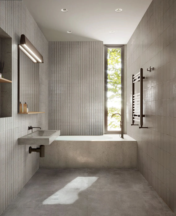 Bellagio - Sarmento Collection - 3" x 8" Linear Deco Porcelain Tile - Arden wall installation