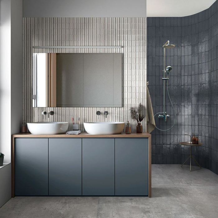 Bellagio - Sarmento Collection - 3" x 8" Linear Deco Porcelain Tile - Jillene wall installation
