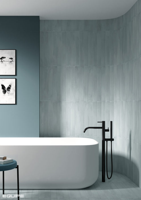 Equipe - Stonella Collection - 3 in. x 24 in. Tile - Atlantic floor and wall installation