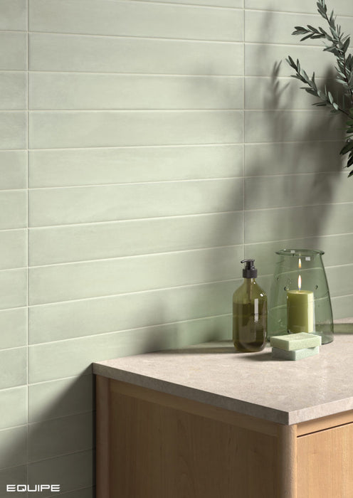 Equipe - Stonella Collection - 3 in. x 24 in. Tile - Leaf wall installation