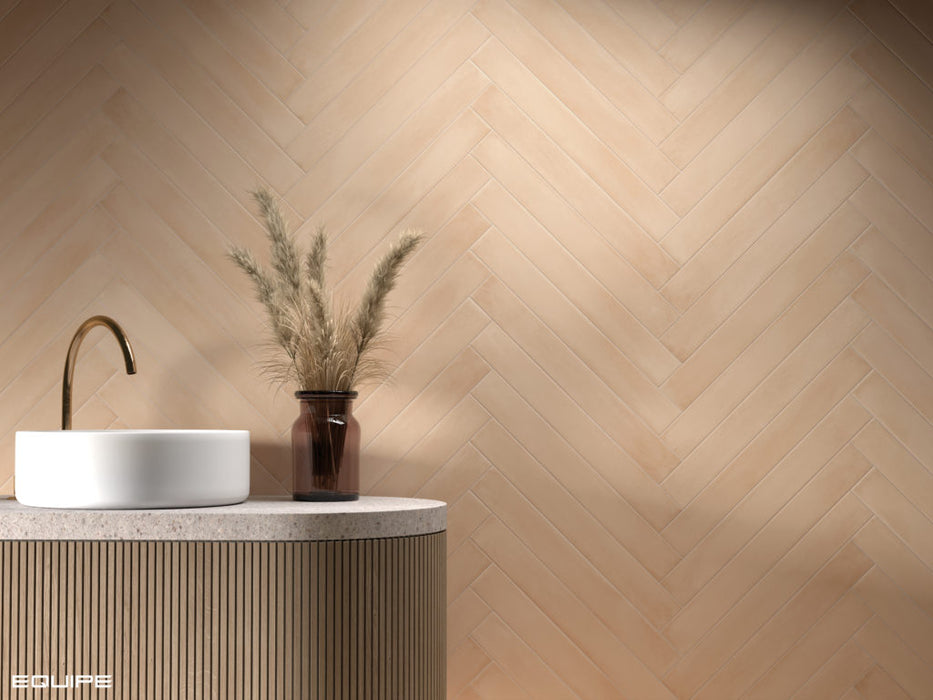 Equipe - Stonella Collection - 3 in. x 24 in. Tile - Earth wall installation