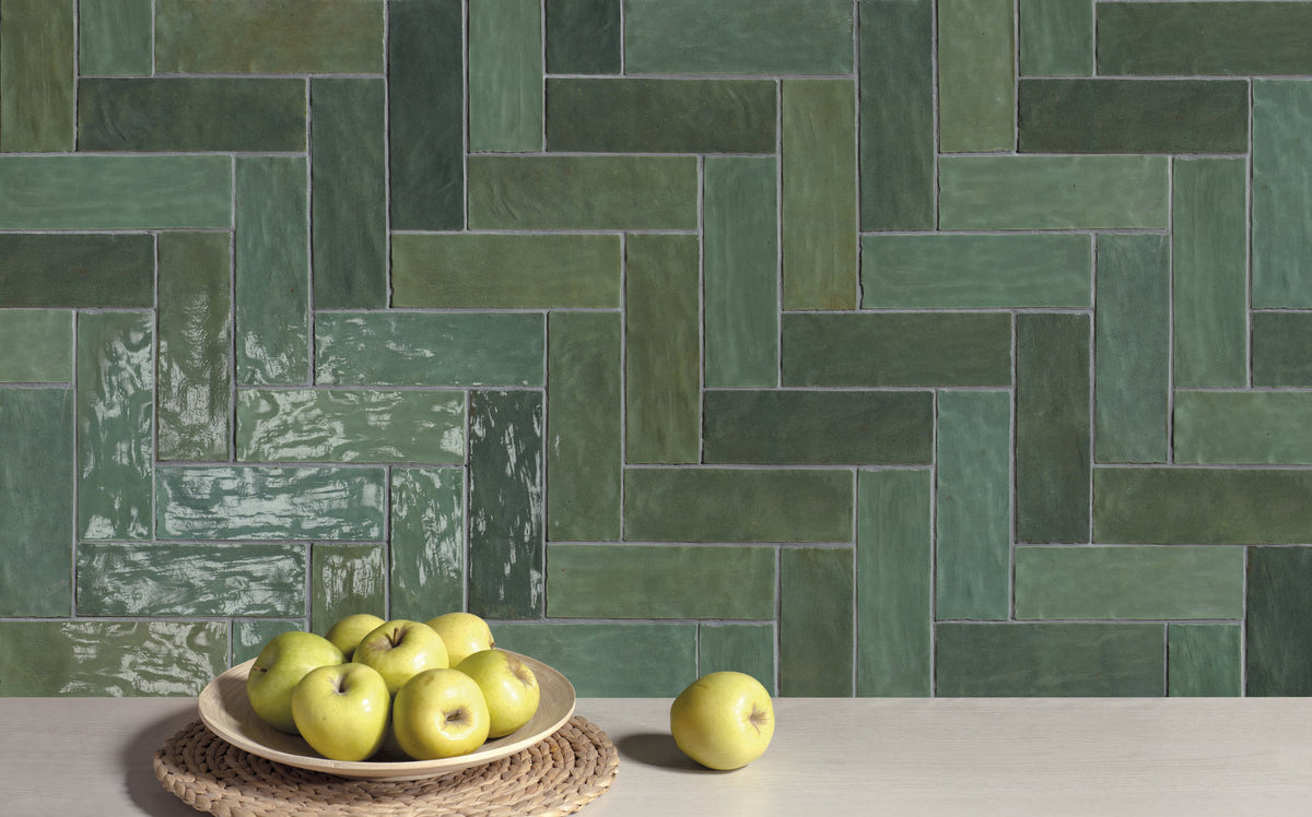 Specialty Tile - Fez - 3&quot; x 8&quot; - Ceramic Wall Tile - Glossy - Green Installed