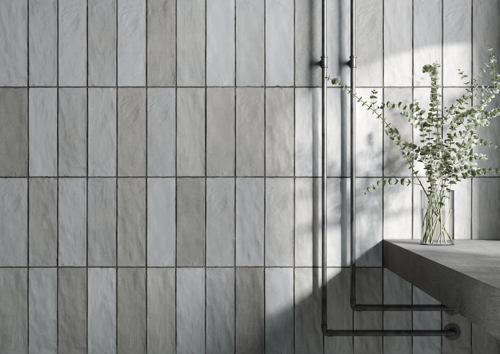 Specialty Tile - Fez - 3" x 8" - Ceramic Wall Tile - Matte - Grey Installed