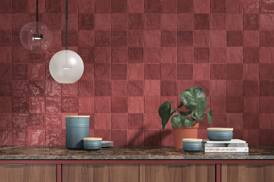 Specialty Tile - Fez - 4" x 4" - Ceramic Wall Tile - Glossy - Red Installed