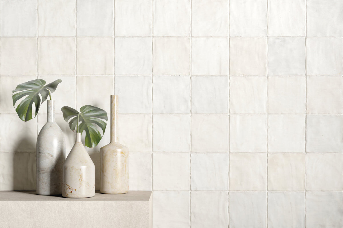 Specialty Tile - Fez - 4&quot; x 4&quot; - Ceramic Wall Tile - Matte - White Installed