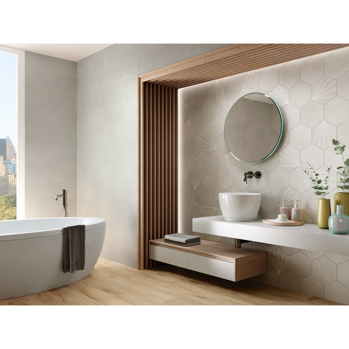 Soci Tile - Aura Hexagon 9" x 10" Porcelain Tile - Gray Installed