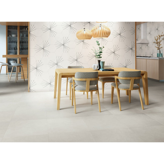 Soci Tile - Aura Hexagon 9" x 10" Porcelain Tile - White Installed