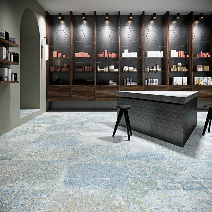 Soci Tile - Bohemian 24" x 24" Porcelain Tile - Blue Room Scene