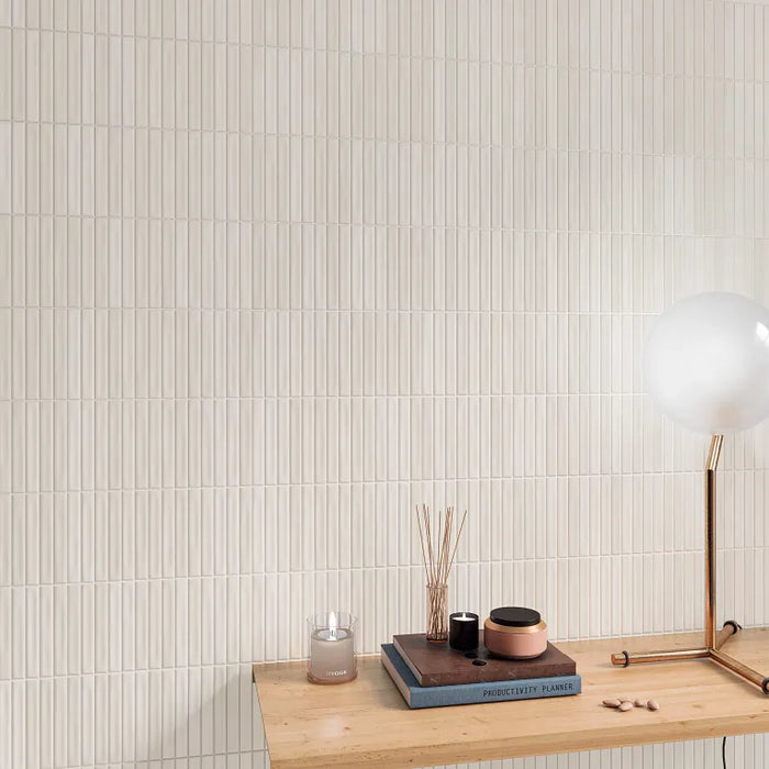 Arizona Tile - Spark Bars 5x10 Matte Ceramic Mosaic - Ivory wall installation