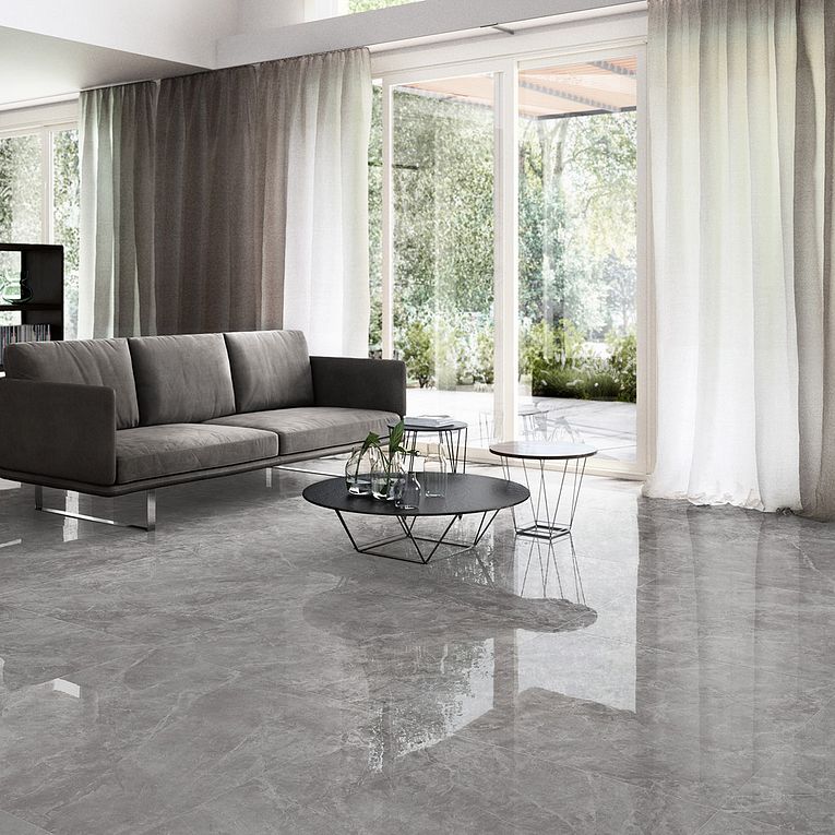 Arizona Tile - Themar Series - 24&quot; x 24&quot; Rectified Polished Porcelain Tile - Grigio Savoia - Floor Install