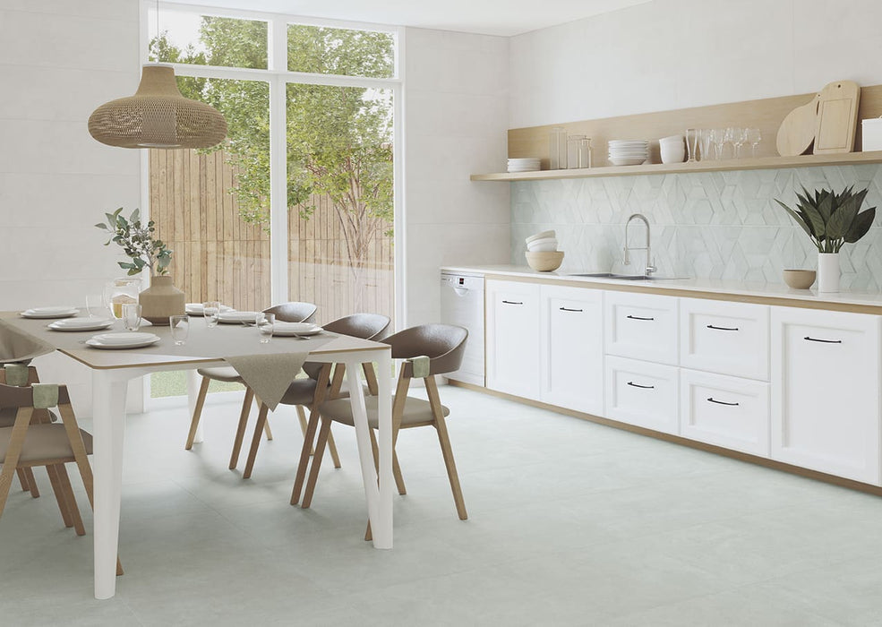 Tamiami - Toscana 12" x 35" Rectified White Body Wall Tile - Arlequin Deco Green wall installation