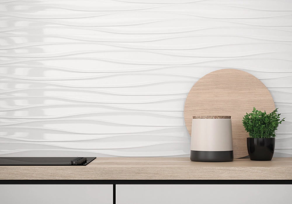 Tesoro - Icon Collection - 12 in. x 36 in. Ceramic Matte Wall Tile - Superwhite Wind Installed