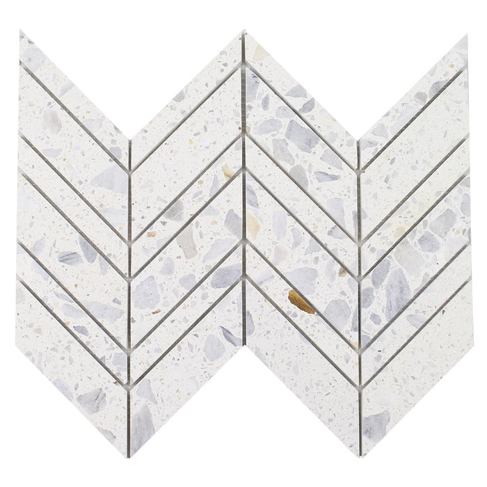 Tesoro - Venice Series - 12 in. x 8.5 in. Stone Mosaic - Chevron Blue Terrazzo