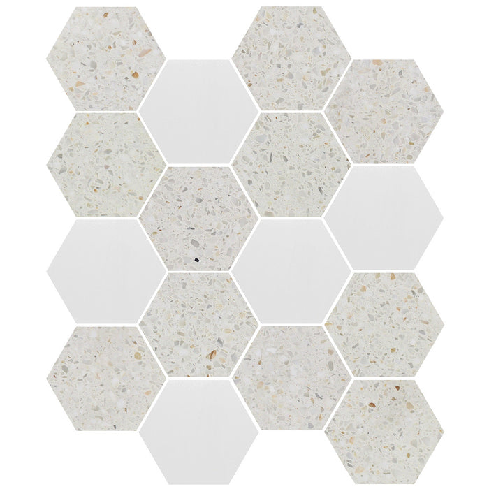 Tesoro - Venice Series - 3 in. Stone Mosaic - Hexagon Sand Terrazzo and Dolomite