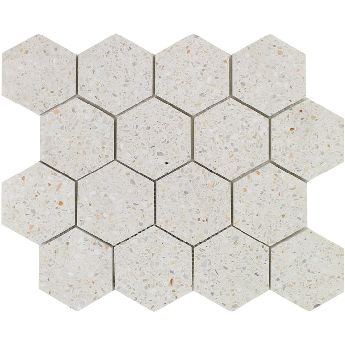 Tesoro - Venice Series - 3 in. Stone Mosaic - Hexagon Sand Terrazzo