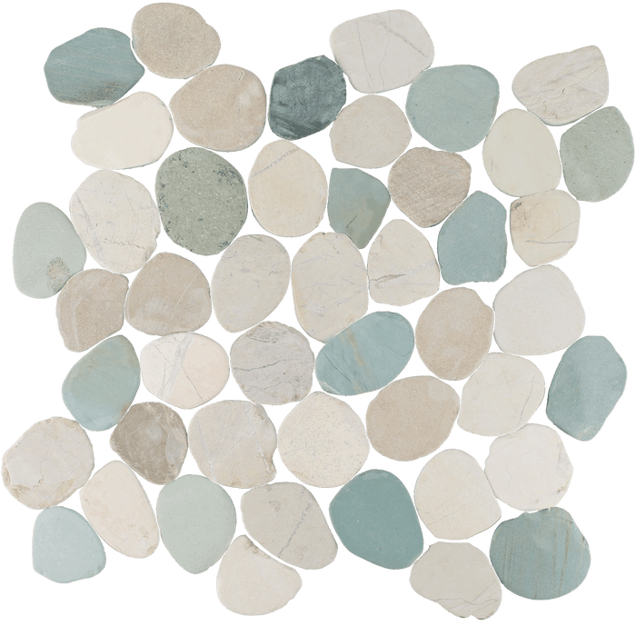 Tesoro - Beach Stones Collection - Sliced Pebble Mosaic - White, Green, Tan