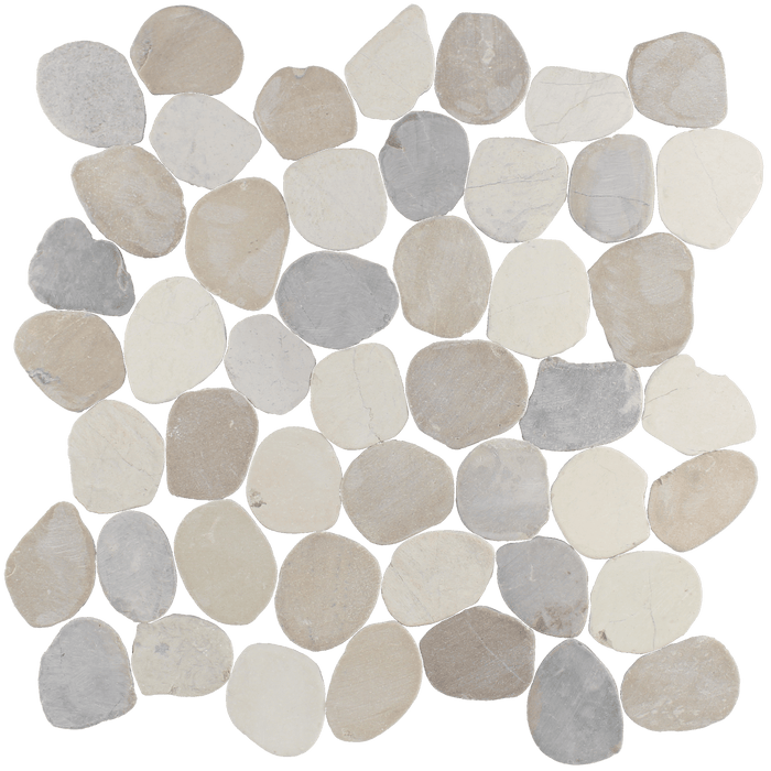 Tesoro - Beach Stones Collection - Sliced Pebble Mosaic - White, Grey, Tan
