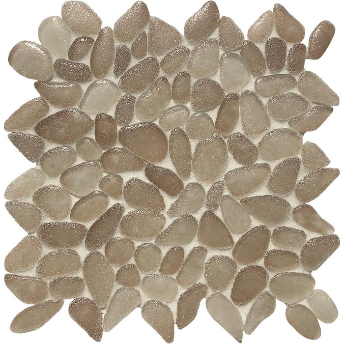 Tesoro - Liquid Rocks Series - Glass Pebble Mosaic - Sandy Beige