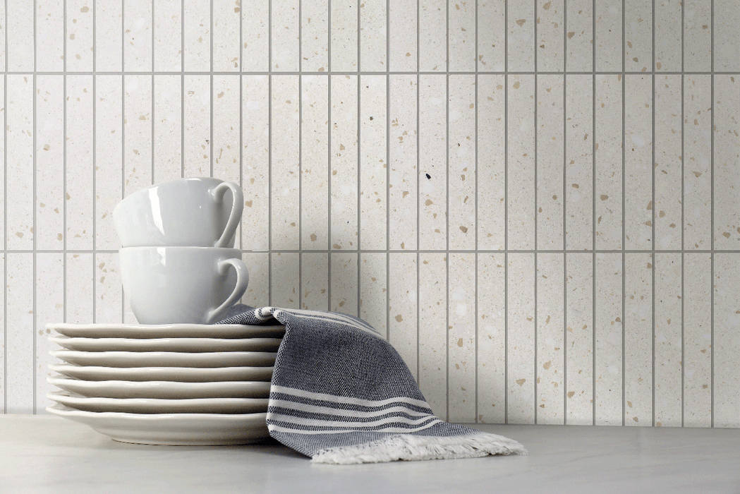 Tesoro - Venice Series - 12 in. x 12 in. Stone Mosaic - Stacked Sand Terrazzo Installed