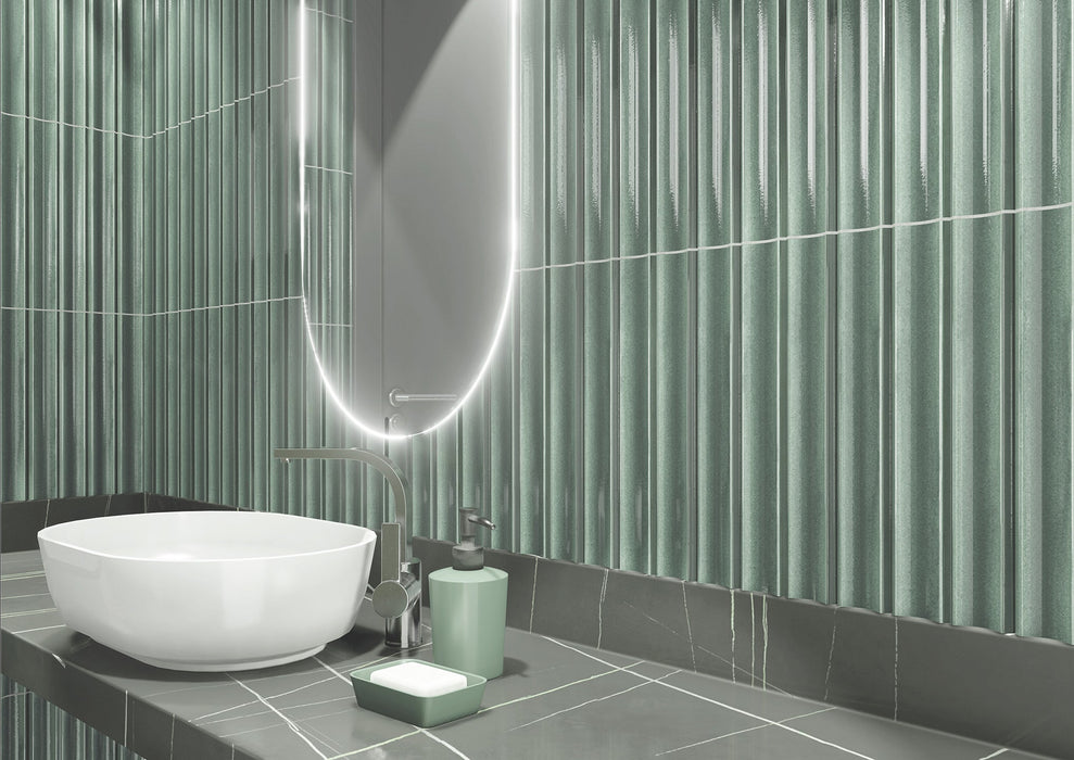 Emser Tile - Tubage - 7" x 16" Glazed Porcelain Tile - Aloe Installed