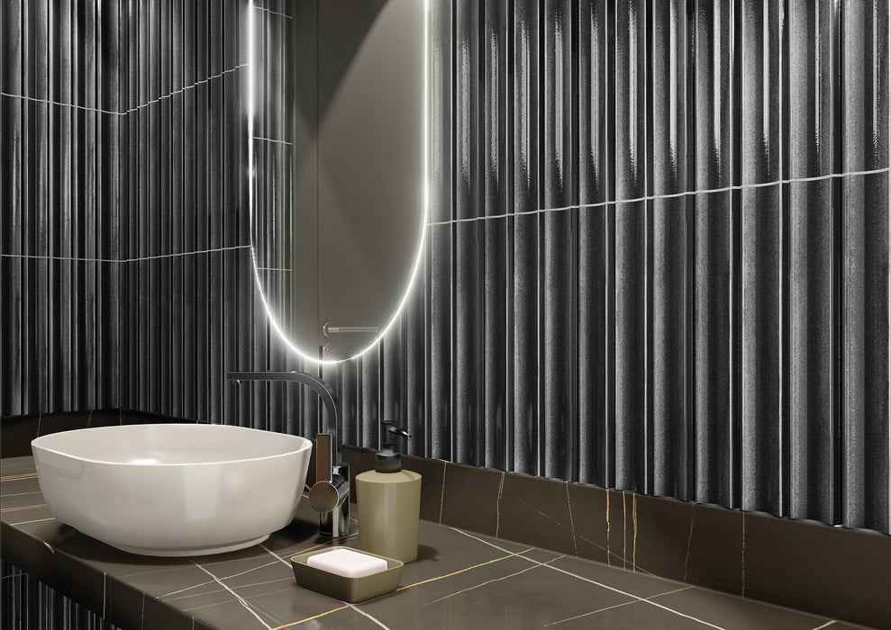 Emser Tile - Tubage - 7" x 16" Glazed Porcelain Tile - Pewter Installed