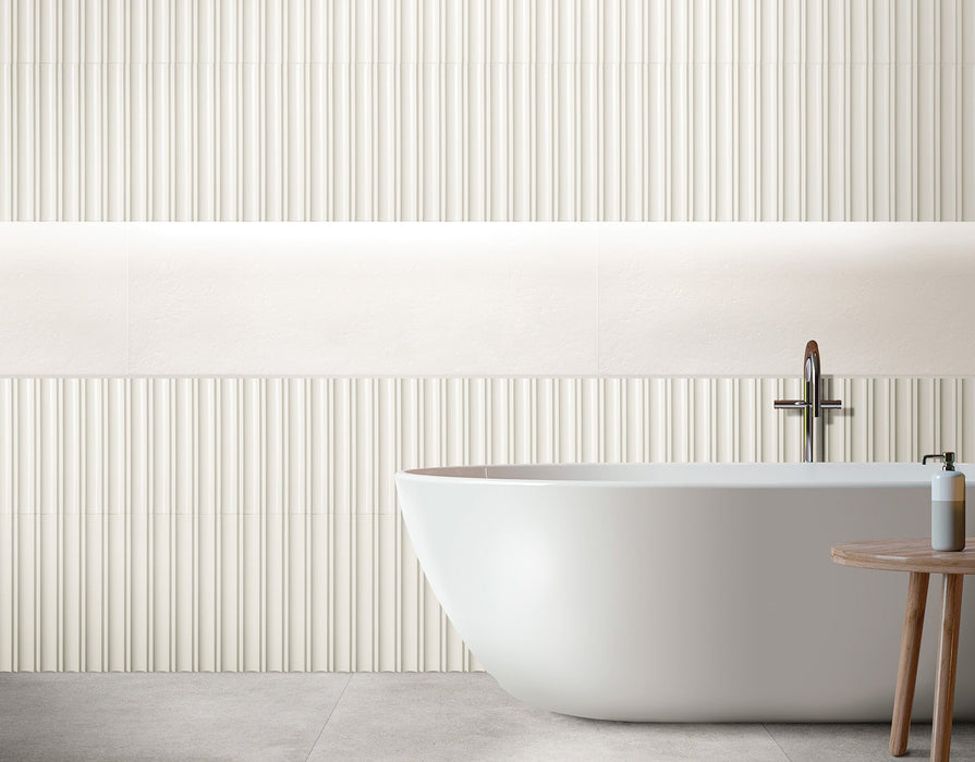 Emser Tile - Tubage - 7" x 16" Glazed Porcelain Tile - White Installed