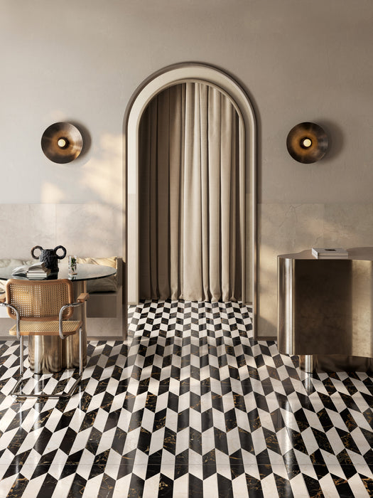 Vallelunga & Co - Intarsi Warm Collection - 24 in. x 48 in. Porcelain Tile - Gala Satin 3D Room