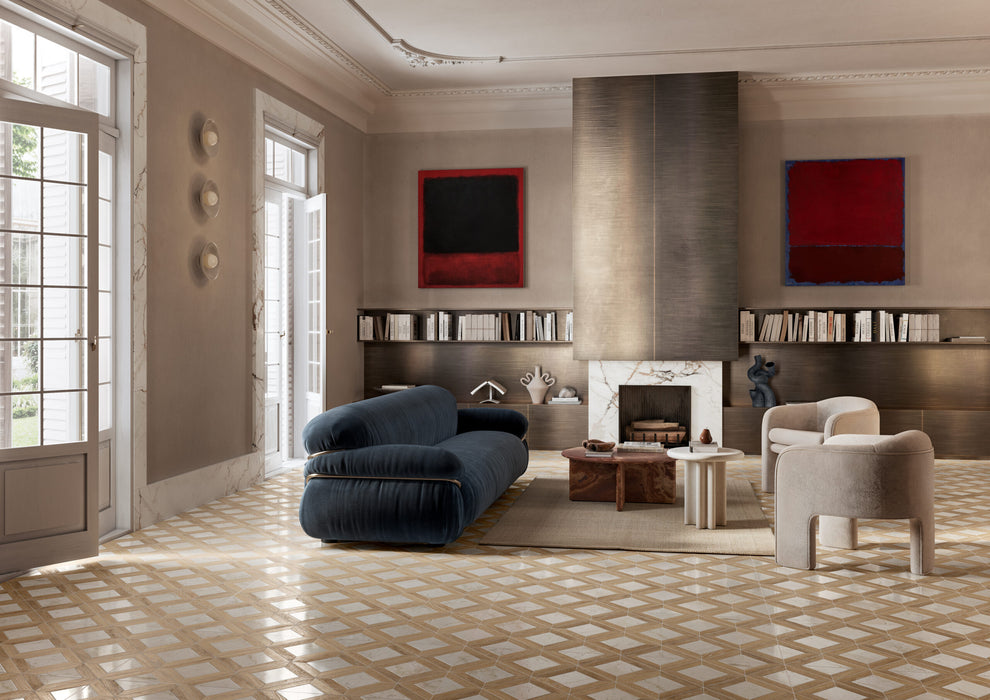 Vallelunga & Co - Intarsi Warm Collection - 24 in. x 48 in. Porcelain Tile - Agora Satin 3D Room